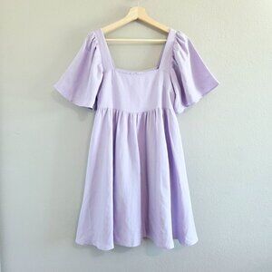 Purple Lilac Linen Relaxed Babydoll Mini Dress Vacation Resortwear Summer Beach